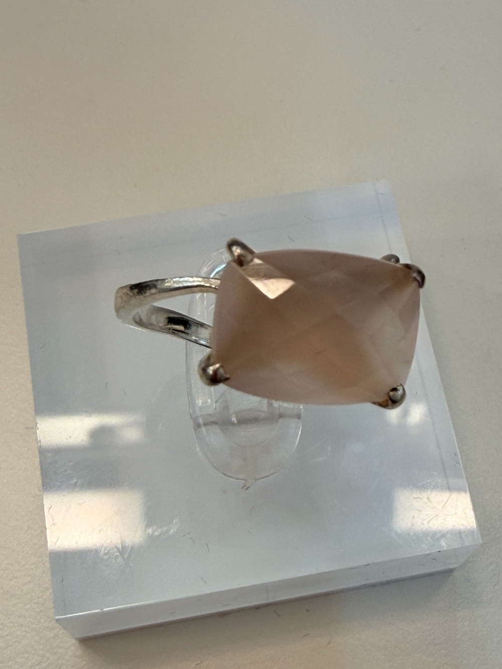 Anthropologie Rose Quartz 925 Sterling Silver Statement Ring Size 5.5